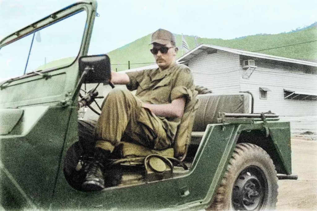 Vietnam war veteran photo restored. Faded areas and spots removed, old film developed, and printed, Walcott Studio, Columbus, WI, 414-418-2893.